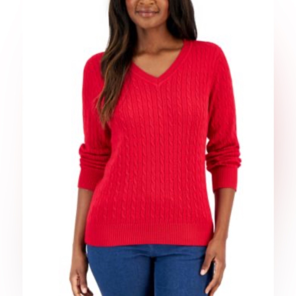 Karen Scott NWT Womens Red Cable Knit Luxury V-Neck Long Sleeve Sweater Size XL